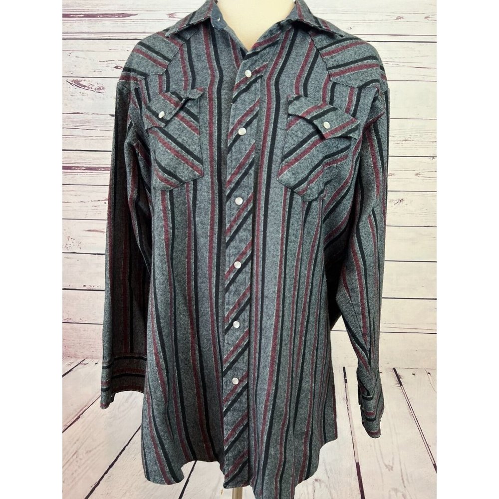 Corral West Ranchwear 17 34 Vintage Western Shirt‎ Plaid Flannel HoLe Pearl Snap